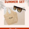Summer Set Prada: Raffia Tote Bag + Ombre Square Sunglasses