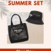 Summer Set Prada: Small Raffia Tote + Woven Fabric Bucket Hat